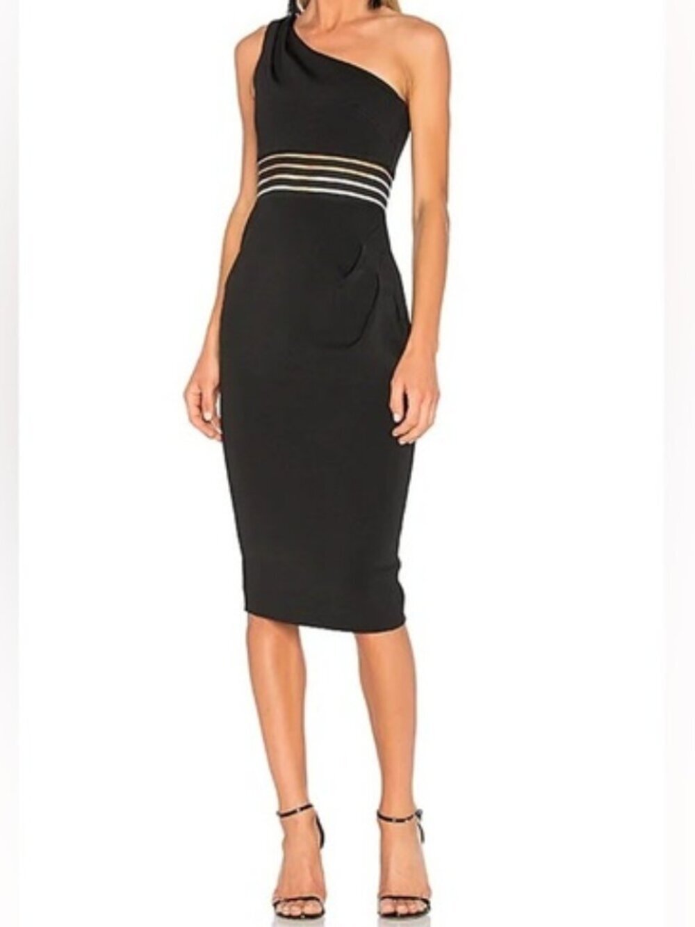 NICHOLAS Black One Shoulder Bandage Dress Size 10 | Bodycon Cocktail Party EUC